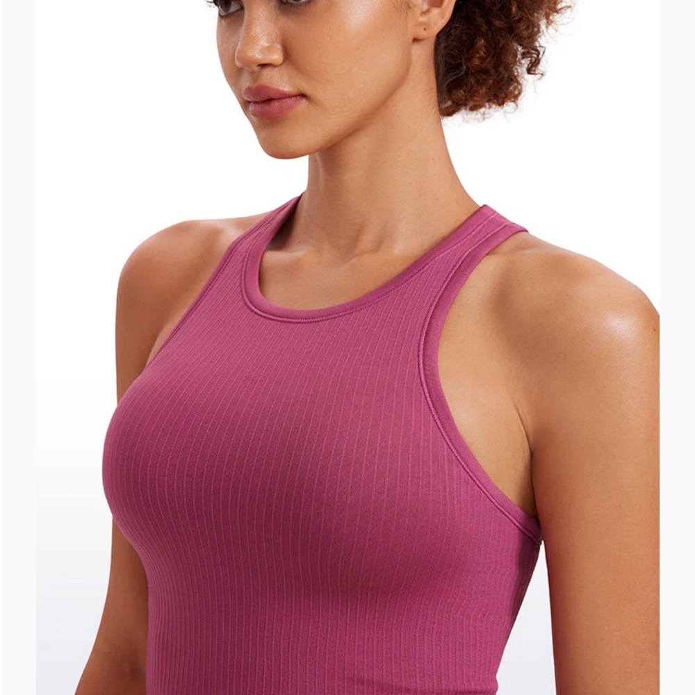 CRZ Yoga Seamless Ribbed Racerback Crop Tank - Washed Mauve